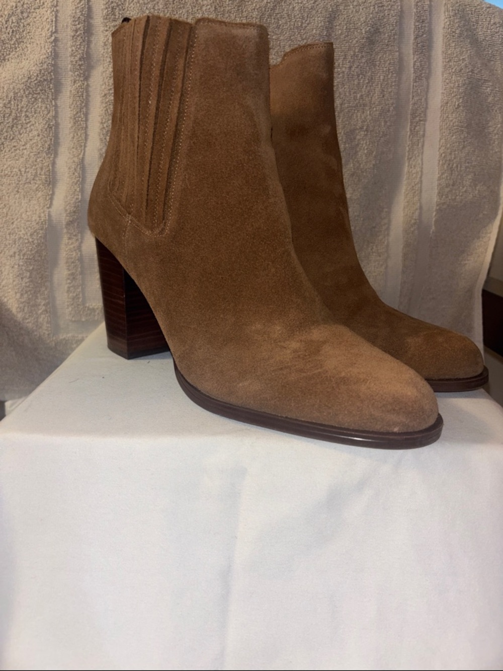 Tommy Hilfiger Brown Suede Ankle Booties with Stacked Heel